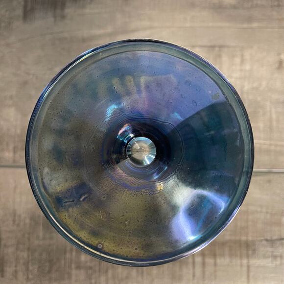 Rare Vintage MCM Blendo Blue Iridescent Brandy Snifter Pitcher With Gold Trim - Picture 7 of 8